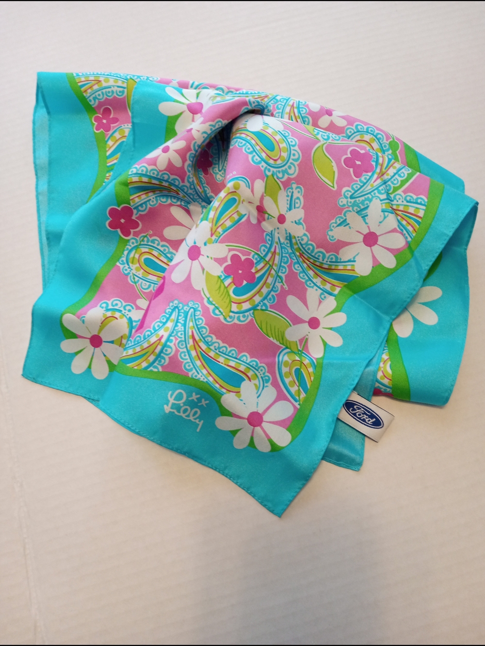 Lilly Pulitzer Turquoise, Pink & Lime Floral Silk Scarf